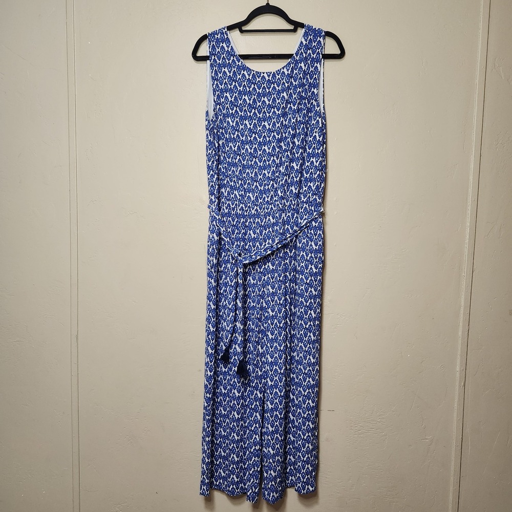 Talbots Blue Geometric Jumpsuit Wide Leg Sleeveless Size 16